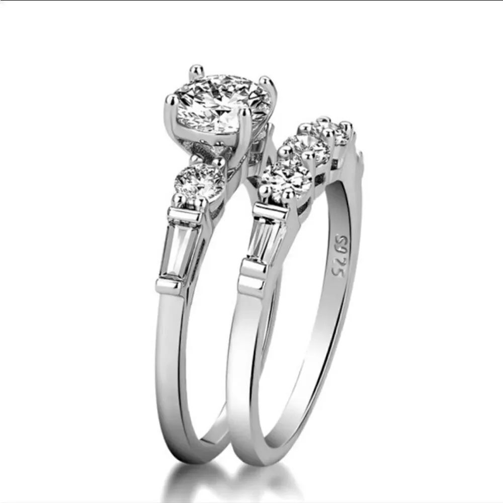 -The WithThese Rings 925 Silver Ring W/White Sapphire Set sz 8